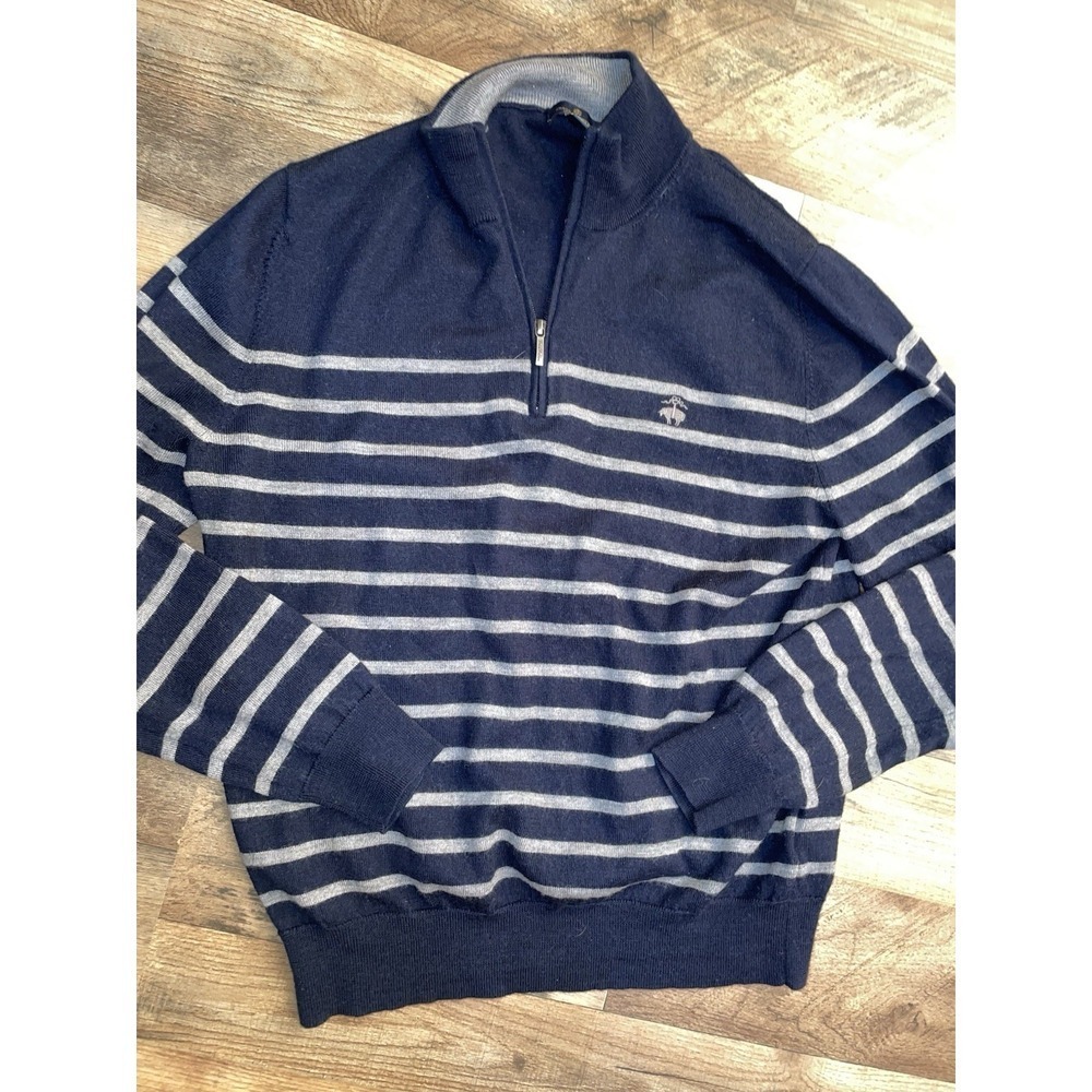 Brooks Brothers Swift Merino Wool Half Zip Pullover Medium Blue Stripe